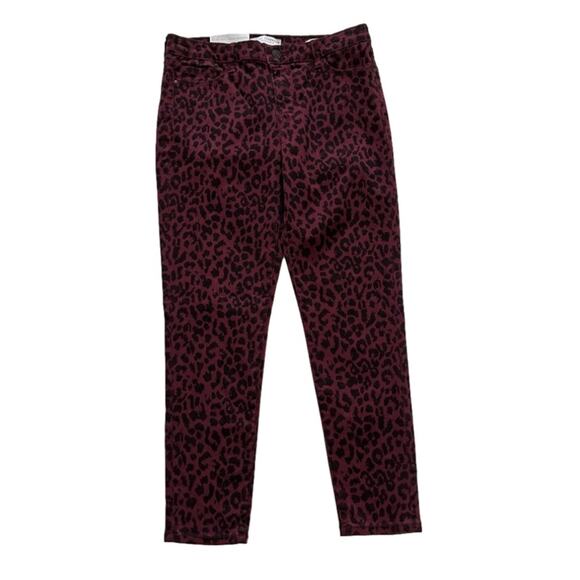 Sanctuary Ankle Jeans Red Black Cheetah Print Stretch Skinny Ankle Pants Size 8 - Picture 1 of 12